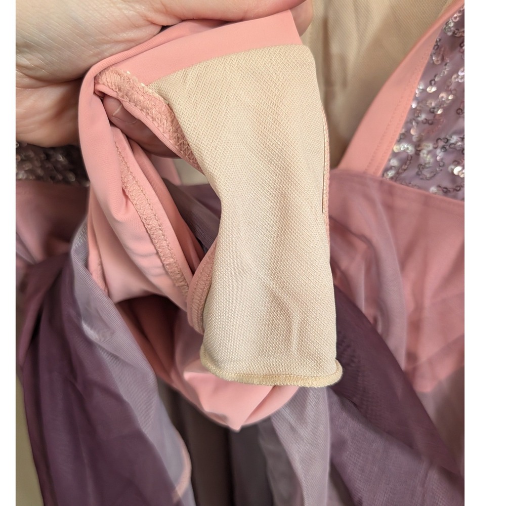 Weissman Pink Sequin Lyrical Dance Costume Ombre Mesh Open Back Large Adult - Picture 12 of 13